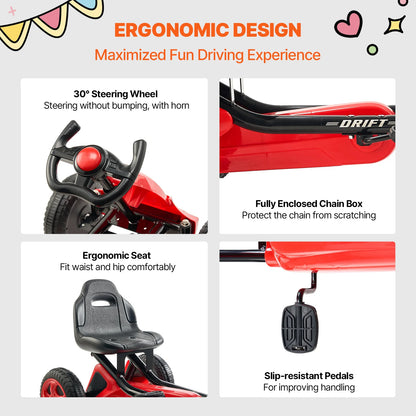 VEVOR 66lbs Kids Pedal Go Kart 4 Wheel Off-Road Pedal Ride On Toys with Adjustable Seat Outdoor Racer Pedal Car for Boys & Girls