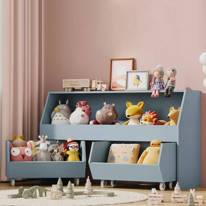 Storage and Organizer for Kid, Large Toy Bin Bookcase Toy Cabinet with Two Moveable Drawers, Children Toddler Storage Carbin