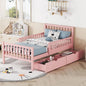 Twin Bed Frame with Storage Drawers and Fence Rails,Wood Platform Beds with Headboard and Slat Support for Kids Boys Girls Teens
