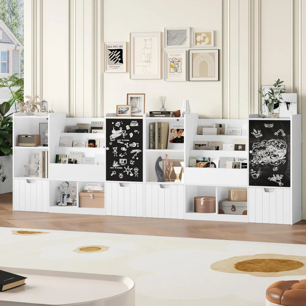 Toy Storage Organizer, Large Toy Organizer and Storage with Chalkboard,Kids Bookshelf and Bookcase with Movable Drawers