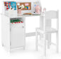Kids Desk and Chair Set, Wooden Children School Study Table and Chair w/Whiteboard, Hutch, Storage Shelves,3+ Years Old (White)