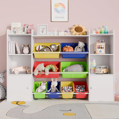 Kids Toy Storage Organizer W/8 Removable Toy Bins, 4-Tier Toy Organizers W/6 Storage Cubbies, Kids Bookshelf and Storage