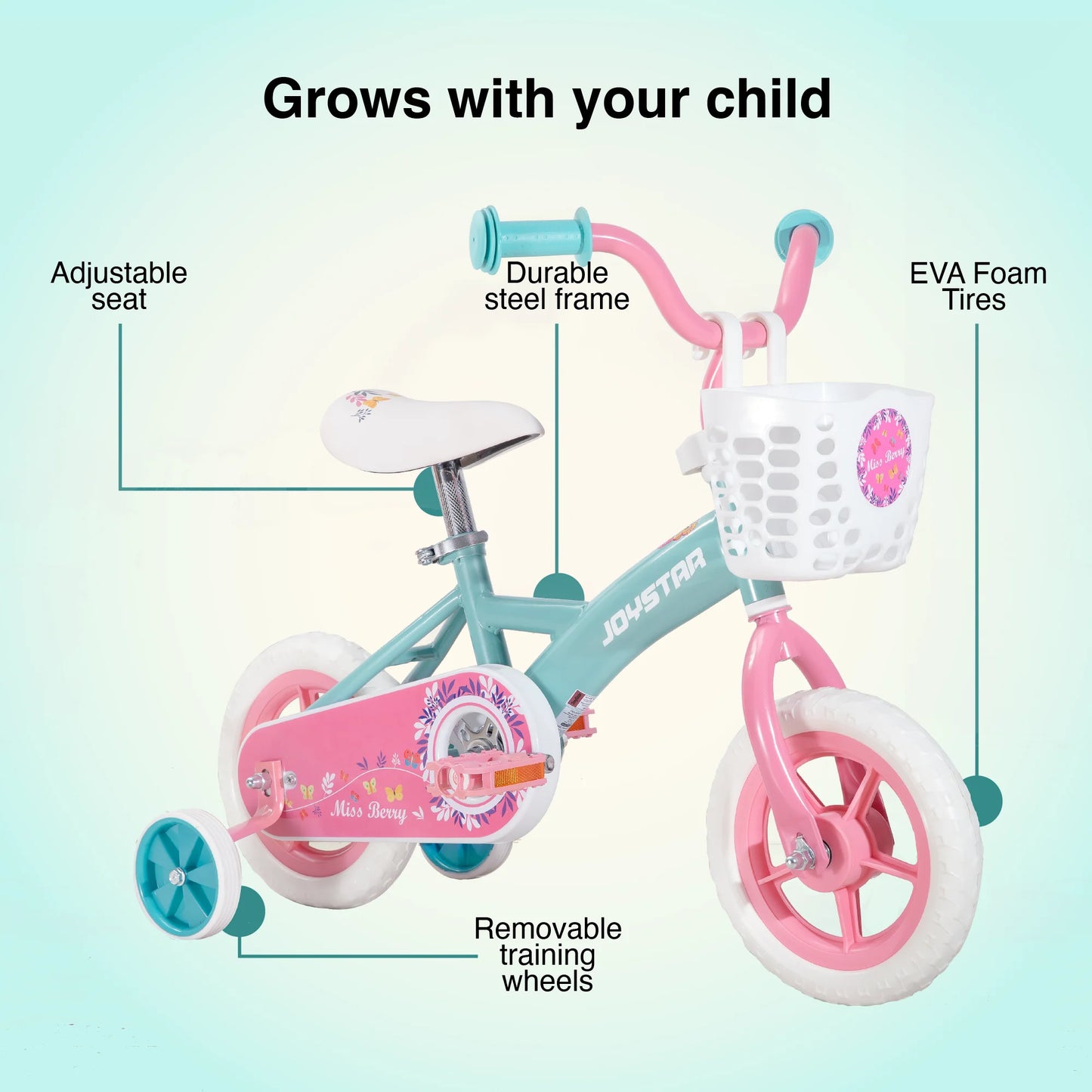 JOYSTAR 10/12 Inch Kids Bike for Boys and Girls Ages 1-4 Years, Toddler Bike with Training Wheels，Basket, Detachable Push Handle