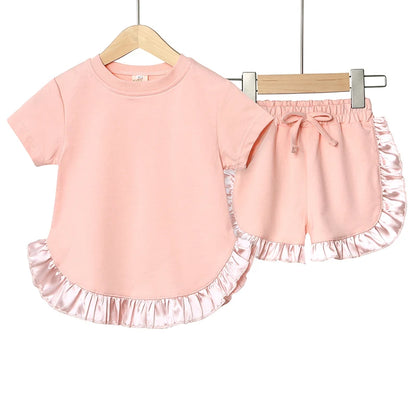 2025 Kids Girls Summer Outfits Solid Cotton T-shirt+Shorts Toddler Teenager Lounge Suit For 9M-7T Casual Girl Breathable Clothes