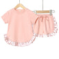 2025 Kids Girls Summer Outfits Solid Cotton T-shirt+Shorts Toddler Teenager Lounge Suit For 9M-7T Casual Girl Breathable Clothes