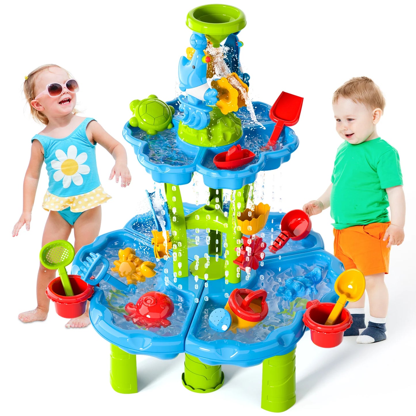 Kids Splash Sand Table Water Toys Summer Outdoot Showers Splash Tower Water Table For Kids Beach 4 In1 Table Ctivity Sensory Toy