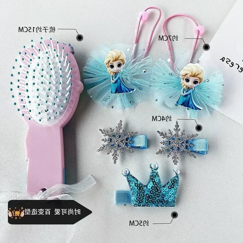 6pcs/set Lovely Frozen Elsa Anna Necklace Bracelet Ring Figure Toys Cute Disney Princess Frozen Accessories Toy Kids Girls Gifts