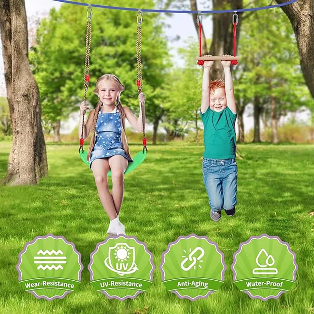 Warrior Obstacle Course For Kids, 55 FT Durable Slackline With 13 Obstacles-Swings, Monkey Bars, Arm Trainers And More, Weatherp