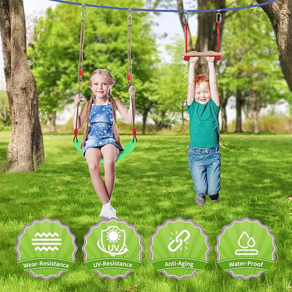 Warrior Obstacle Course For Kids, 55 FT Durable Slackline With 13 Obstacles-Swings, Monkey Bars, Arm Trainers And More, Weatherp
