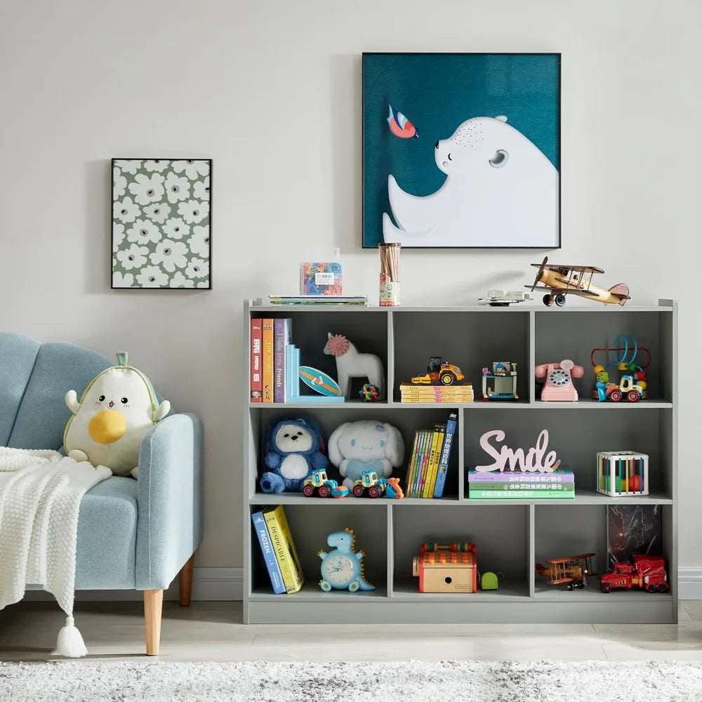 Wooden Bookcase, Storage Organizer with Anti-Tilt Device, Modern Storage Display Cabinet for Living Room, Classroom, Kid’s Room
