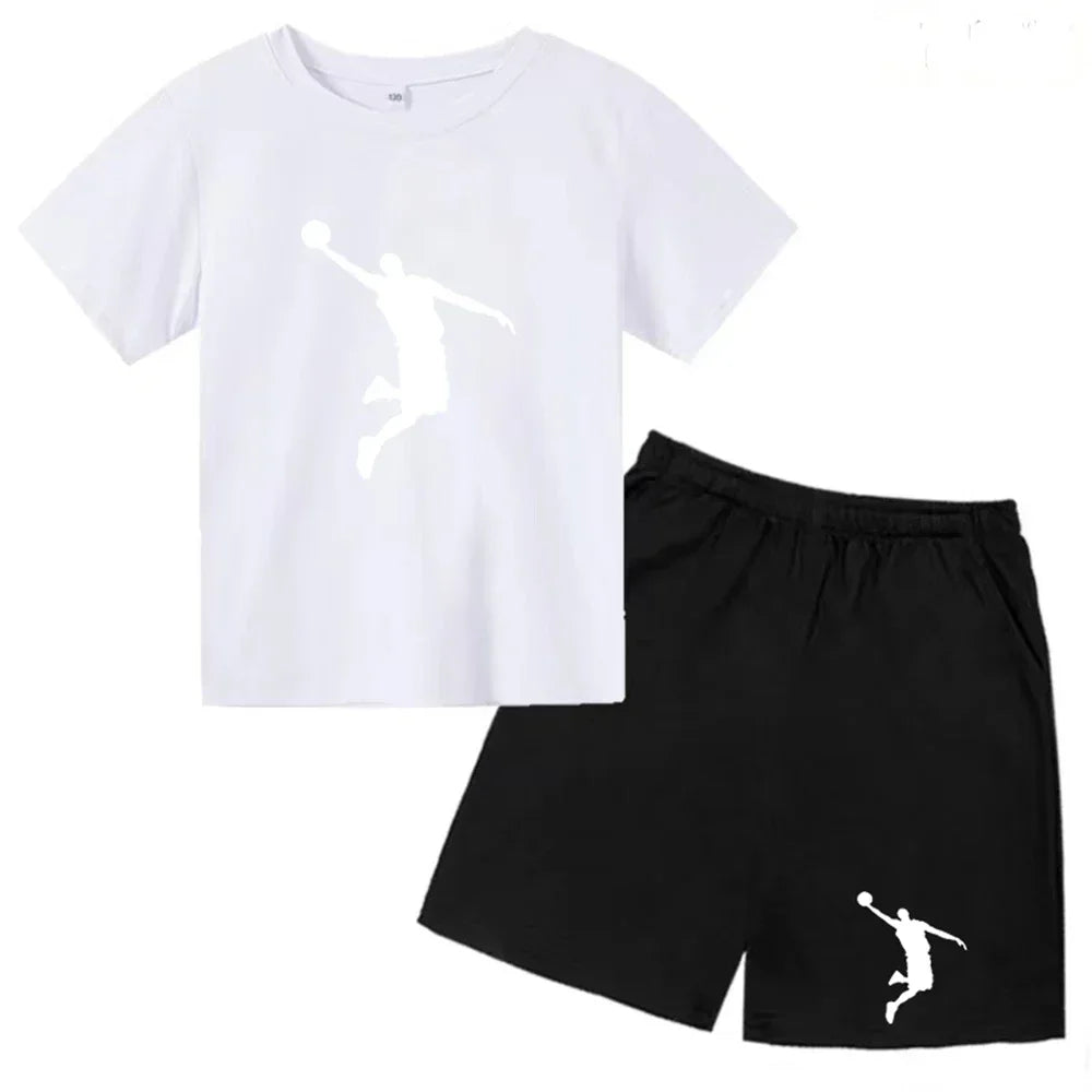 Children's Clothing Boys Girls T-shirt Set 3-12 Year Toddler Tops Shorts Printing Basketball Fashion Leisure Brand Summer Wear