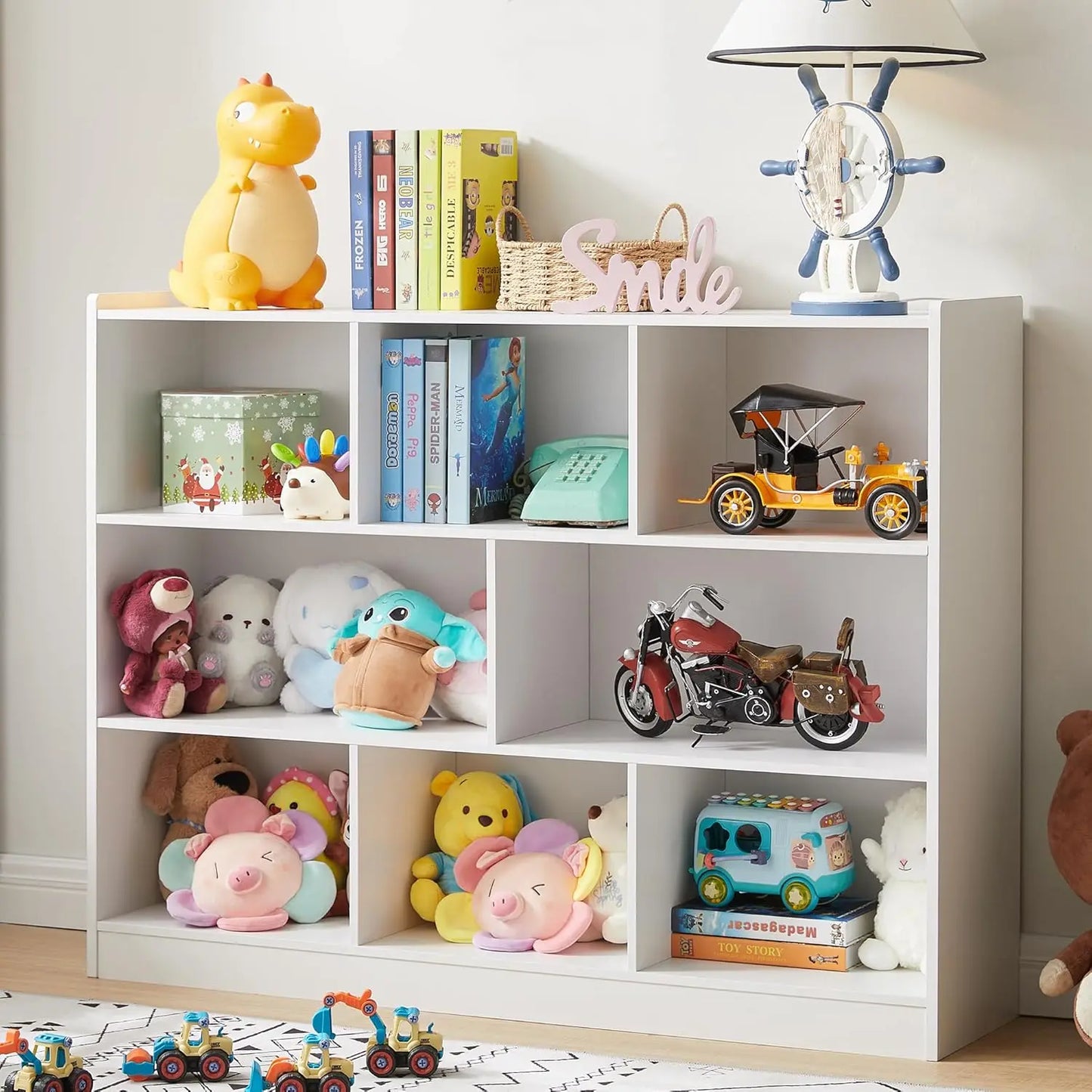 Wooden Bookcase, Storage Organizer with Anti-Tilt Device, Modern Storage Display Cabinet for Living Room, Classroom, Kid’s Room