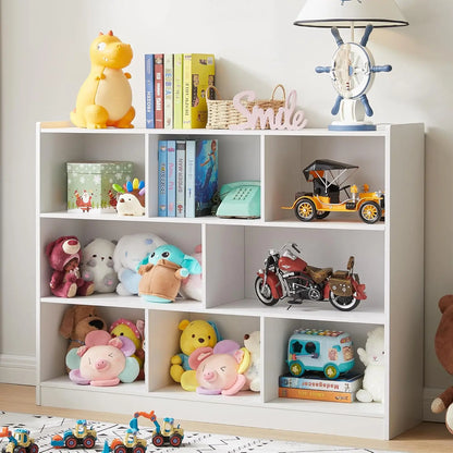 Wooden Bookcase, Storage Organizer with Anti-Tilt Device, Modern Storage Display Cabinet for Living Room, Classroom, Kid’s Room