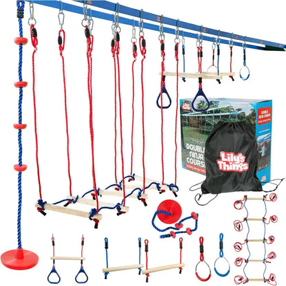 Obstacle Course  110 Ft  Ninja Warrior Obstacle Course Accessories Monkey Bars  Climbing Rope  Ninja Rings  Trapeze Swing Bar
