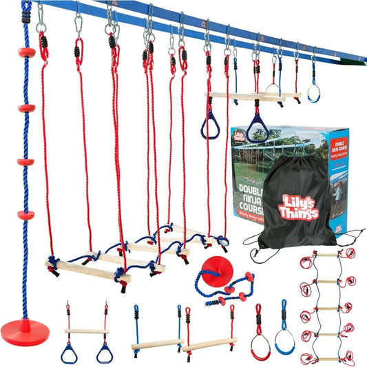 Obstacle Course  110 Ft  Ninja Warrior Obstacle Course Accessories Monkey Bars  Climbing Rope  Ninja Rings  Trapeze Swing Bar