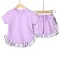 2025 Kids Girls Summer Outfits Solid Cotton T-shirt+Shorts Toddler Teenager Lounge Suit For 9M-7T Casual Girl Breathable Clothes