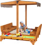 Wooden Sandbox Backyard Sand Box with Cover, Outdoor Sandbox for Kids with 3 Toy Bins