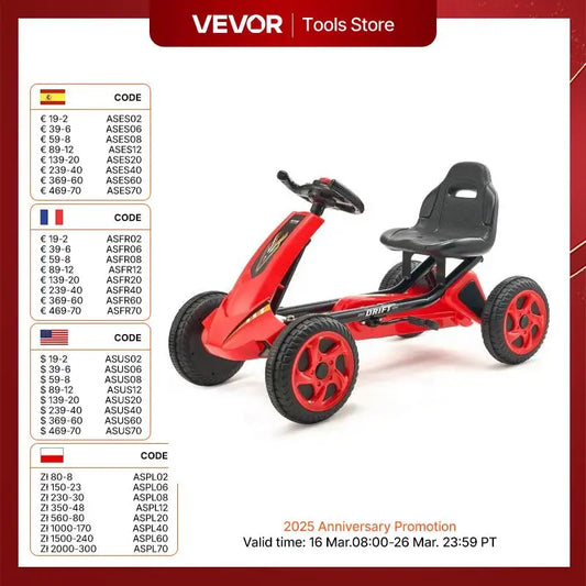 VEVOR 66lbs Kids Pedal Go Kart 4 Wheel Off-Road Pedal Ride On Toys with Adjustable Seat Outdoor Racer Pedal Car for Boys & Girls