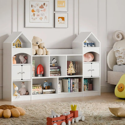 Castle Shape Children's Bookshelf, Kids Bookcase Display Case Kids Toy Storage Organizer Multifunctional Storage Cabinet