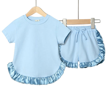 2025 Kids Girls Summer Outfits Solid Cotton T-shirt+Shorts Toddler Teenager Lounge Suit For 9M-7T Casual Girl Breathable Clothes