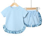 2025 Kids Girls Summer Outfits Solid Cotton T-shirt+Shorts Toddler Teenager Lounge Suit For 9M-7T Casual Girl Breathable Clothes