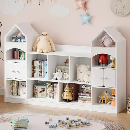 Castle Shape Children's Bookshelf, Kids Bookcase Display Case Kids Toy Storage Organizer Multifunctional Storage Cabinet