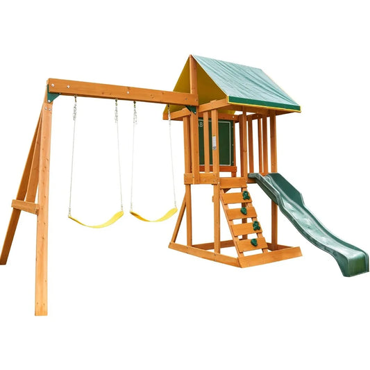 Outdoor Amusement Park, Wooden Swings, Slide Set, Outdoor Activity Park Facilities Designed Specifically for Young Children