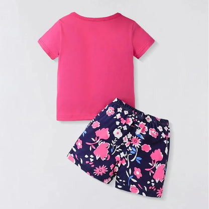 Summer Girls Clothing Set Short Sleeve Floral Print Tops Short Pants 2Pcs Suit For 2-8 Years Kids Fashion Outfit Children Clothe