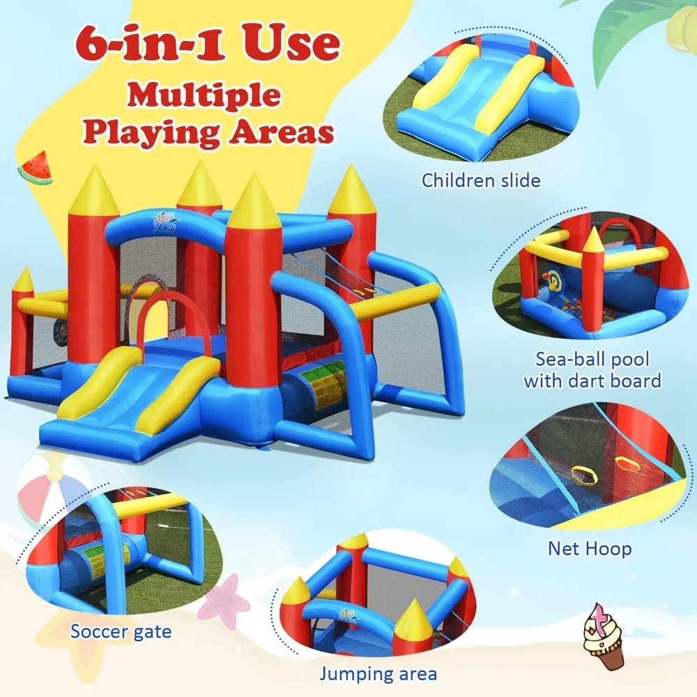 Bounce House Bouncy House for Kids Outdoor w/Slide Soccer Goal Ocean Balls Extra Thick Toddler Indoor Jumper Bouncy Castle