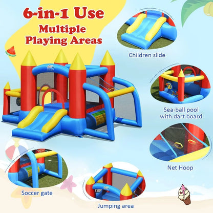 Bounce House Bouncy House for Kids Outdoor w/Slide Soccer Goal Ocean Balls Extra Thick Toddler Indoor Jumper Bouncy Castle