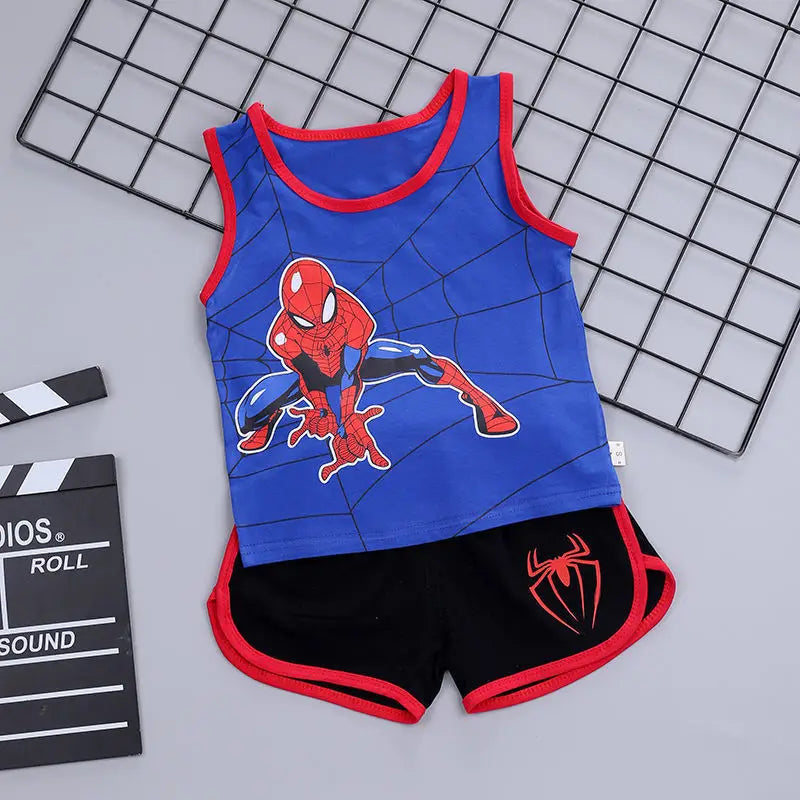 Cartoon Spiderman T-shirt Vest+Shorts 2Pcs Suit Children's Sets for Children Children's Top and Bottom Clothes Set Clothing Kids