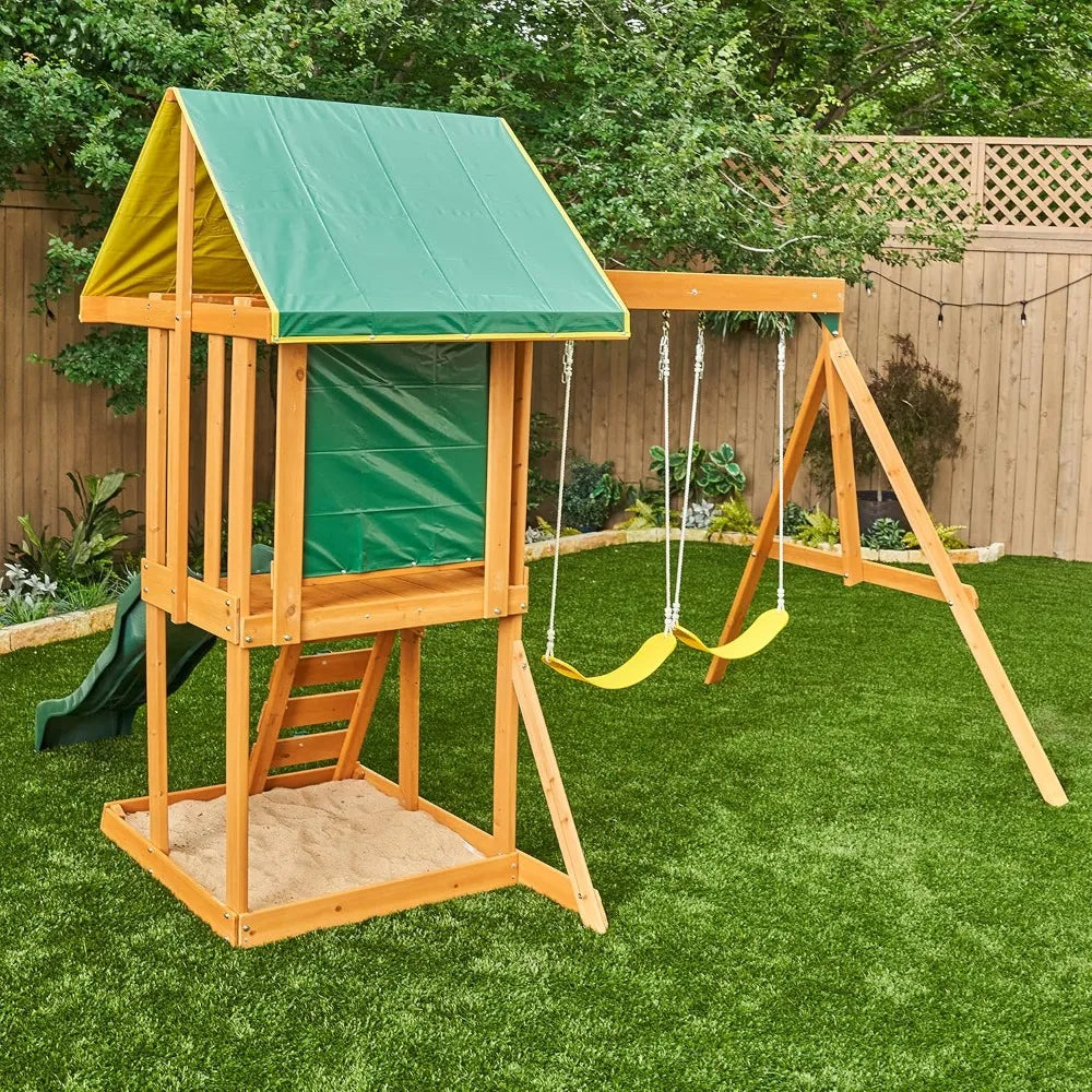 Outdoor Amusement Park, Wooden Swings, Slide Set, Outdoor Activity Park Facilities Designed Specifically for Young Children