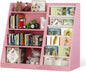 Kids Bookshelf and Toy Storage Organizer, 4 Tier Wooden Kids Book Shelf with Sling Book Rack in Kids Room Playroom Nursery